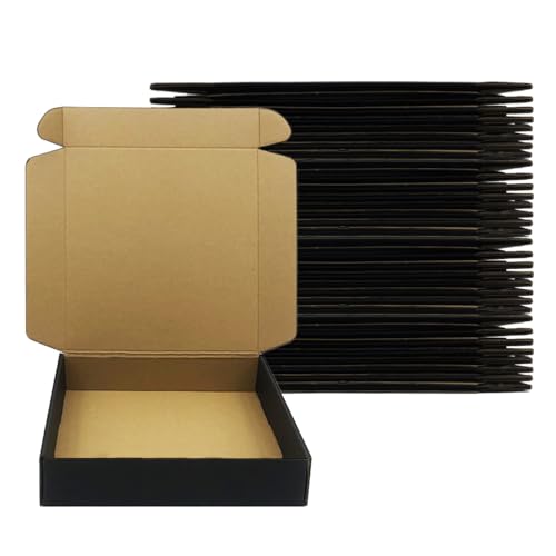 24 Pack 10x10x2 Inches Shipping Boxes, Black Kraft Corrugated Cardboard Box - size: 10''x10''x2''