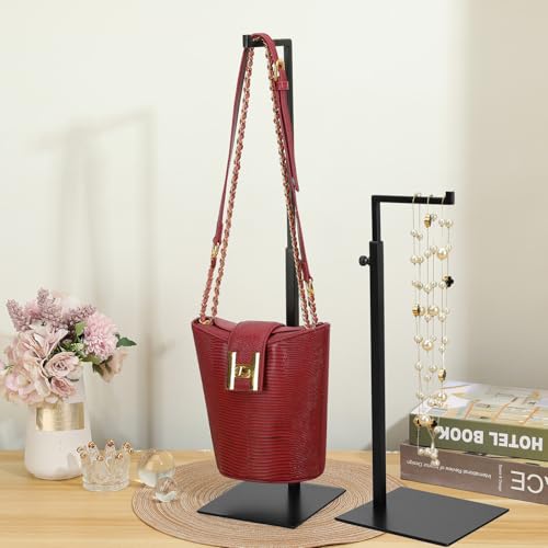 Purse Display Stand - 2 Pack Solid Black Bag Display Rack Stands, Counter Adjustable Height Stainless Steel Purse Handbag Holder Display Stand - color: Black