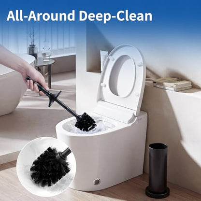 ROLABAM Toilet Bowl Brush and Holder Set, Rustproof Metal Toilet Cleaner Brush for Deep Cleaning, Heavy Freestanding Base with Splash Guard & Extended Handle, Space Saving Bathroom Accessory - color: Black-3