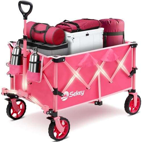 Sekey Collapsible Wagon, 300 lb Capacity, 29 in Cargo Bed, Compact Fold - color: Light Pink, size: 300lbs