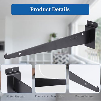 Slatwall Shelf Brackets Metal - 12” Slat Wall Shelf Brackets with Lip Slatwall Accessories 12pcs (12)