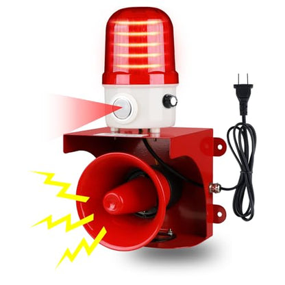 AC110V Motion Sensor Alarm with Human Detection, 120dB Adjustable Siren & Red LED Strobe Lights Outdoor Security Alarm for Home Theft, Animal Intrusion, Garden Protection, Property Protection