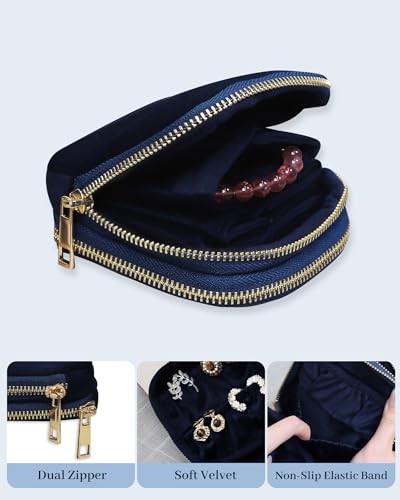 Stratalife Small Travel Jewelry Case, Velvet Storgae Pouch - color: Navy Blue-02