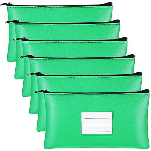 Paterr 6 Pcs Money Bags with Zipper PU Leather Deposit Bank Bag Security Money Pouch Receipt Holder Bank Pouch Wallet with Label for Cash Coin Makeup Cosmetics Bills Tickets, 11 x 6 Inch(Agate Green) - color: Agate Green