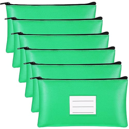 Paterr 6 Pcs Money Bags with Zipper PU Leather Deposit Bank Bag Security Money Pouch Receipt Holder Bank Pouch Wallet with Label for Cash Coin Makeup Cosmetics Bills Tickets, 11 x 6 Inch(Agate Green) - color: Agate Green
