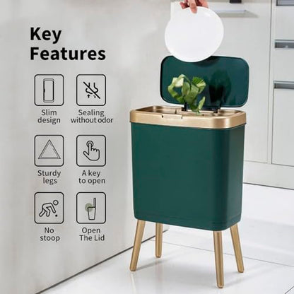 Procade Green Bathroom Trash Can with Lid,4 Gallon Retro Gold Garbage Can - color: Green
