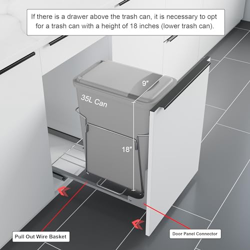 Dowell B15 Aluminum Base Wastebasket Pullout with Door Mount and 35Qt/9Gal Plastic Bin (4012 0115+35) - size: Single Pull-Out - 35Qt