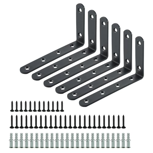 Alise 6Pcs Floating Shelf Brackets, Black Heavy Duty L Bracket for Shelves - color: Black, size: (6P) 5x3x0.72 inch
