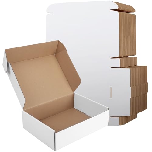 9x6x2 Inches Shipping Boxes Set of 50, White Corrugated Cardboard Boxes, Mailer Boxes for Small Business - size: 9x6x2 Inch