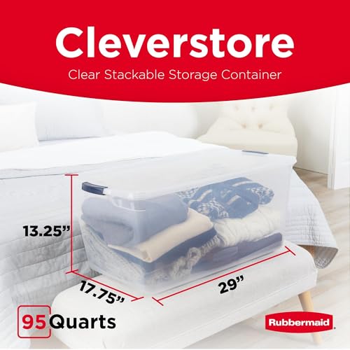 Rubbermaid Cleverstore 95 Qt Clear Storage Bins with Lids, 4-Pack, Stackable, BPA-Free, Made in USA - size: 95 Qt - 4 Pack