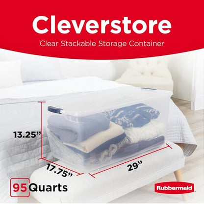 Rubbermaid Cleverstore 95 Qt Clear Storage Bins with Lids, 4-Pack, Stackable, BPA-Free, Made in USA - size: 95 Qt - 4 Pack