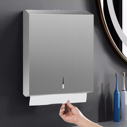 Stardrix Paper Towel Dispenser Wall Mount, Brushed Stainless Steel Commercial Paper Towel Holder with Lock, Large Capacity 400 C Fold/525 Multifold Towels (Pack of 8) - color: Brushed, size: 400 C Fold/525 Multi-Fold with Lock (Pack of 8)