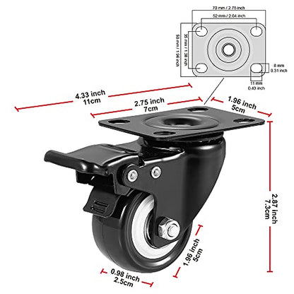 2" Caster Wheels, Heavy Duty Casters with Brake Set of 8 - color: Black, size: 2" 8pack black