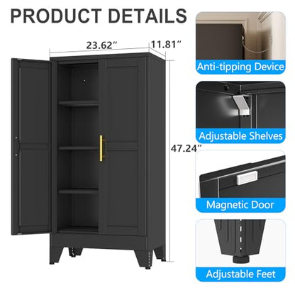 pozdeg 47.24" Black Steel Tall Garage Storage Cabinet - color: Black, size: 11.81"D x 23.62"W x 47.24"H