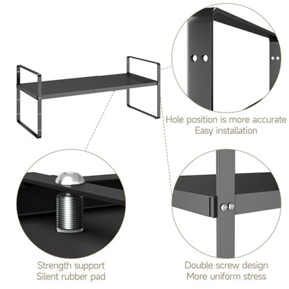16.5~27.1" Expandable Shelf，2Pack 10.2" Wide Adjustable Height Cabinet Shelves，Black - color: Black, size: 2Pcs // 10.2''W