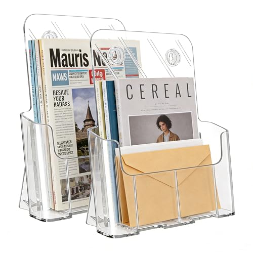 Gawerk 2 Pack Acrylic Brochure Holder 8.5 x 11 inches for Desk or Wall Mount, Clear Flyer Display Stand Plastic Table Stand Sign Literature Holder for Magazines, Menus, Pamphlets, Booklets, Documents