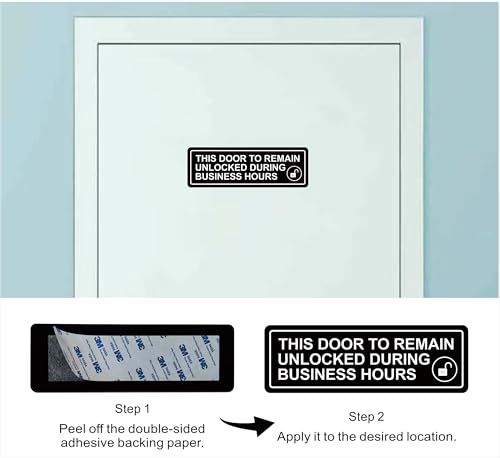 This Door To Remain Unlocked During Business Hours Sign – Do Not Lock Door During Business Hours Sign – Made from Premium Frosted Acrylic Material, Super Strong Self-Adhesive, Quick and Easy Installation, Suitable for Main Entrance Doors and Office Doors