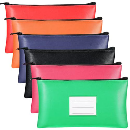 Paterr 6 Pcs Money Bags with Zipper PU Leather Deposit Bank Bag Security Money Pouch Receipt Holder Bank Pouch Wallet with Label for Cash Coin Makeup Cosmetics Bills Tickets, 11 x 6 Inch(Multi Colors) - color: Multi Colors