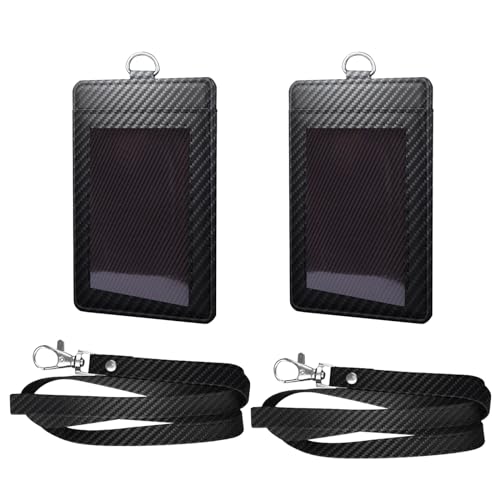 Carbon Fiber Work ID Card Holder with Lanyard,Black 2 Pcs - color: Black(2 Piece)