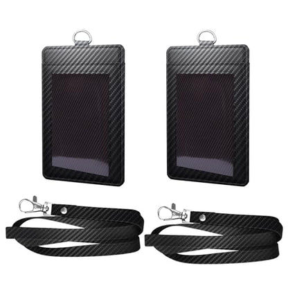 Carbon Fiber Work ID Card Holder with Lanyard,Black 2 Pcs - color: Black(2 Piece)