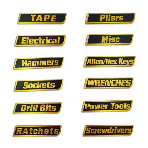 12 Pack Magnetic Tool Box Labels, Toolbox Magnets for Organization - color: Yellow
