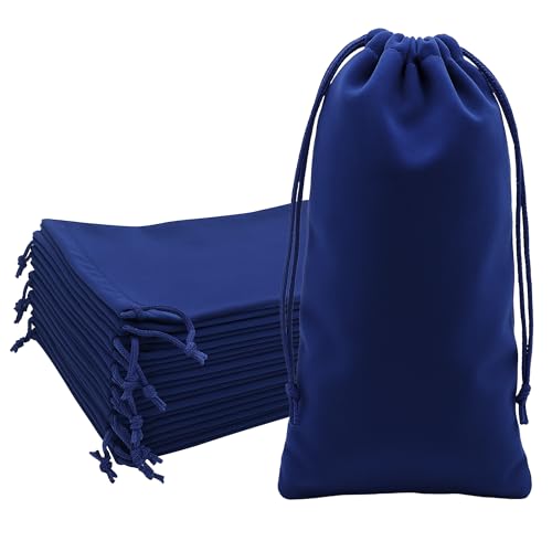 Mandala Crafts 4x10 Navy Blue Velvet Drawstring Bags for Wine Bottle - color: Navy Blue 4X10 Inches, size: 1 Count (Pack of 50)