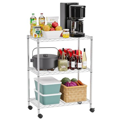 FDW | 3-Tier Wire Shelf with Wheels | 23" x 13" x 31" | Chrome - color: Chrome, size: 3-Shelf With Wheels