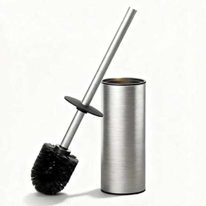 Toilet Brush and Holder Set, NEWRAIN Stainless Steel Toilet Brush with Long Brush Handle, Brushed Nickel Toilet Scrubber and Covered Holder, Round Design Sturdy and Space Saving, Covered Brush - color: Brushed Nickel