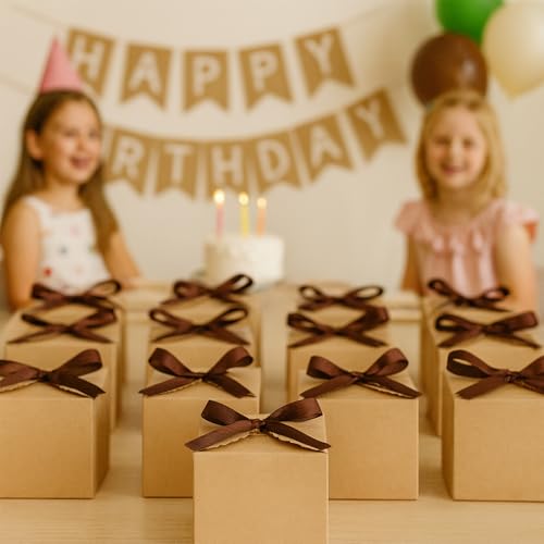 WEWILUCK Small Brown 4x4x4 Gift Box with Lid & Ribbon, 10 Pack Foldable Box - color: Brown, size: Medium 4"x4"x4" (10 Pack)