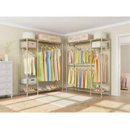 VIPEK X20 Expandable Metal Clothing Rack Adjustable from 3'3" to 4'8" Heavy Duty Garment Racks With Shelves and Hanger Rods Portable Wardrobe Open Closet System, Gold - color: Gold