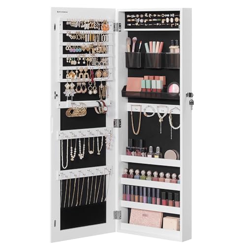 SONGMICS Mirror Jewelry Cabinet Armoire, Wall or Door Mounted, Lockable - color: White, style: 42.5-Inch Basic