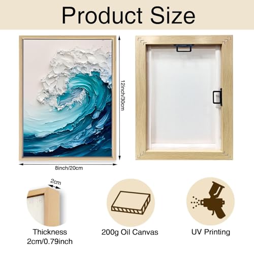 Blue Ocean Wave Nautical Wooden Box Sign Wall Art 8x12 Inch - color: Blue Wave Art