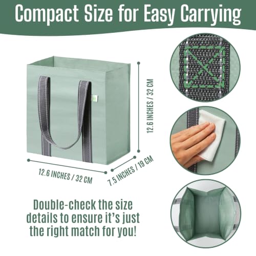 VENO 2/4 Pack Compact Reusable Grocery Shopping Bags with Hard Bottom - color: Light Green-4 Pack