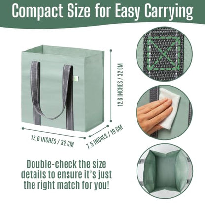 VENO 2/4 Pack Compact Reusable Grocery Shopping Bags with Hard Bottom - color: Light Green