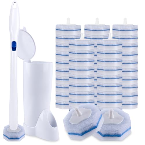 Disposable Toilet Brush and Holder Set, 50pcs Thick Refills for Clorox Wand
