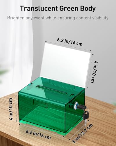Uniclife 6.2"x 5" x 4" Clear Green Acrylic Donation Box with Lock and Slot - color: Translucent Green, size: 1 Pack