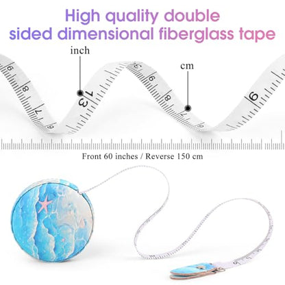 Retractable Mini Leather Tape Measure, Auto Retract Blue Starfish - color: Blue Starfish