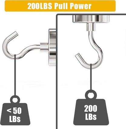 Neodymium Eyebolt & Magnet Hook Set, 200lbs Pulling Force Strong Fishing Magnets 1.65 Inch with Countersunk Hole Eyebolt for Fishing, Workplace, Home (Silver, Pack 4) - size: 4 Pack