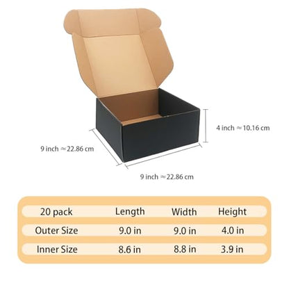 Shipping Boxes 9x9x4 inch Pack of 20, Black Corrugated Cardboard Mailer Box - color: Black