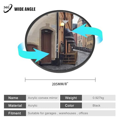 8" Convex Traffic Mirror, Adjustable Wall Mount for Driveway