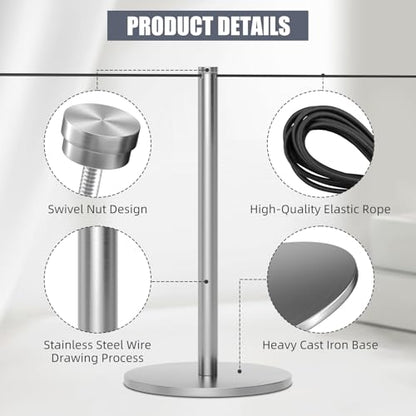 kaiyomi 4Pcs Museum Short Stanchions 50 Feet Crowd Control Barrier (Silver) - color: Silver