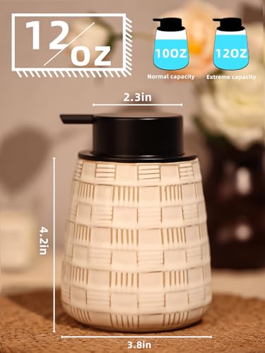 Ceramic Soap Dispenser, Lotion Dispenser with Pump 12oz (White Foam Pump) - color: Farmhouse White Foam Pump
