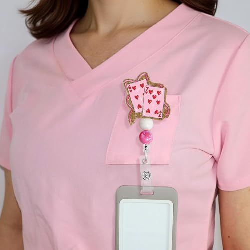 Valentines Beaded Badge Reel 67 Retractable Love Heart Badge Reel Rotate Acrylic Badge Clip Cute ID Badge Holder Retractable Clip Valentines Id Holder for Nurse Doctor Teacher Student Worker - color: Sixty-seven14-10