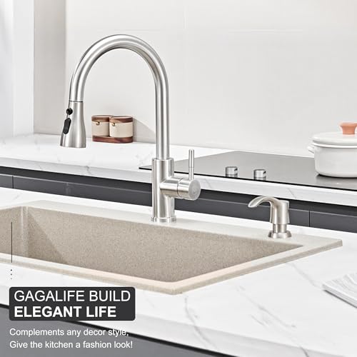 GAGALIFE Kitchen Sink Soap Dispenser - Brushed Nickel, G080BN-G - color: Brushed Nickel, size: with Hose