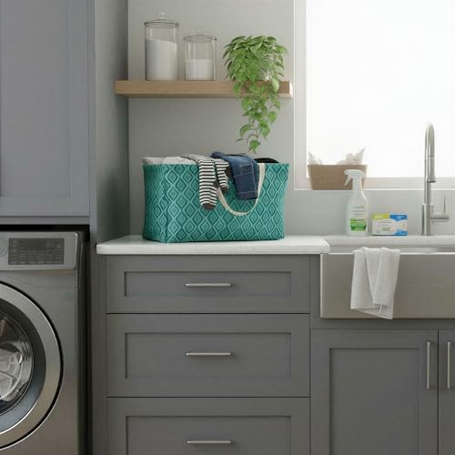 Household Essentials Rectangular Krush Container, All‑Purpose Utility Tote with Diamond Pattern, Teal - color: Teal Geo