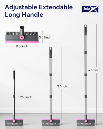 3 in 1 Adjustable Small Floor Scrub Brush with Long Handle Pink - color: Pink