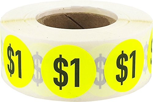 $1 Price Stickers Fluorescent Yellow .75 Inch Round Circle Dots 500 Total Adhesive Stickers - color: $1