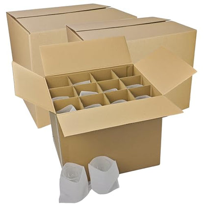 3 Sets Moving Boxes with Divider Kits,16 x 12 x 13 Inch Glassware Dish Packing Box Kitchen Moving Box Corrugate Dividers with 72 Pcs Foam Pouches,1 Pcs tape rolls with dispenser(Two Layer) - size: 16x12x13In-Cup Packaging