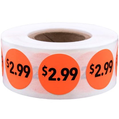Fluorescent Red 2.99 Circle Dot Stickers, 3/4 Inch Round Price Labels, 500 Total Adhesive Stickers on a Roll for Retail Pricing, Inventory, Sales, and Promotions – Made in The USA - color: $2.99