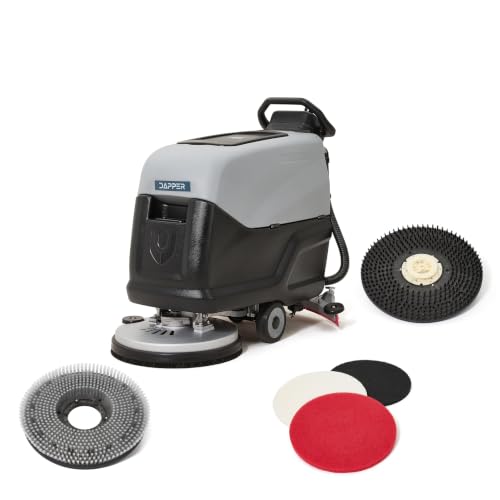 Battery Powered Walk-Behind Floor Scrubber Polisher Machine, 20" Cleaning Path, 14.5/17 Gal Tanks, Brush Speed 200RPM, 4Hr Runtime, Includes 2 Brushes & 3 Scouring Pads – 2-Year Warranty - size: 20" Manual